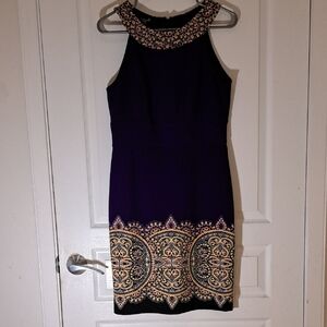 137 - Muse Elegant Purple Midi Dress with Gold And Multi Colored Accents